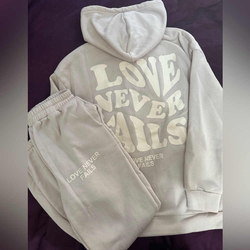 SHEIN Love Never Fails Sweatshirt Jogger Set - Size Small
